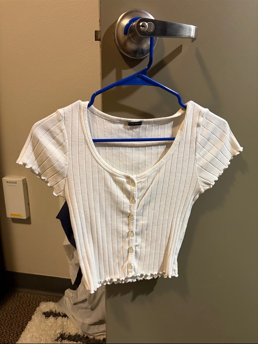 Ribbed Button-Front Crop Top - White